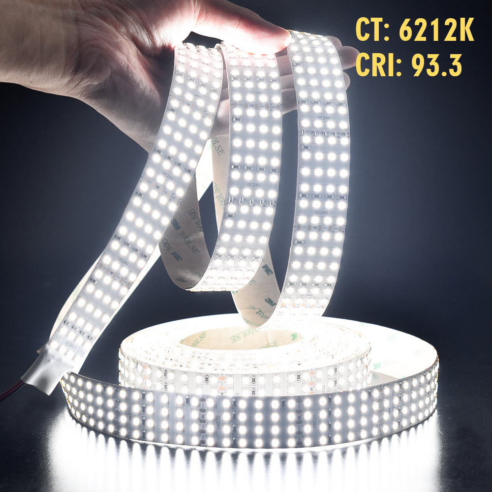 Quad Row Flexible LED Strip Lights - 24VDC Super Bright White LED Strip - 2835SMD High CRI 93 - 17,650 lm/Roll for LED Retail Shops, Videography Lighting (5m/16.4' Daylight White)